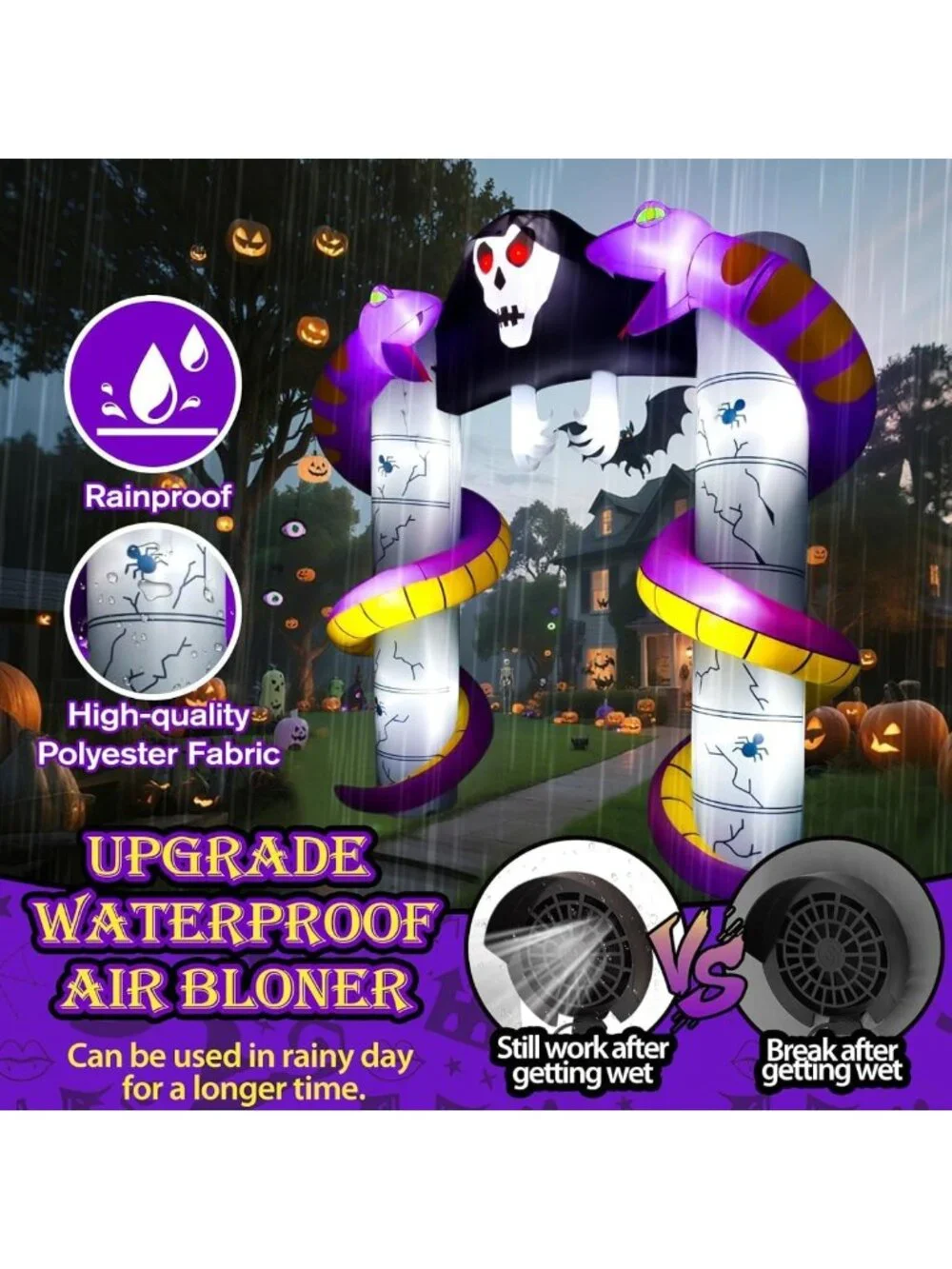 10FT Inflatable Ghost Archway - Scary Halloween Yard Decor with LEDs for Parties